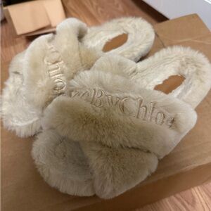 See by Chloé Beige Fur Slippers